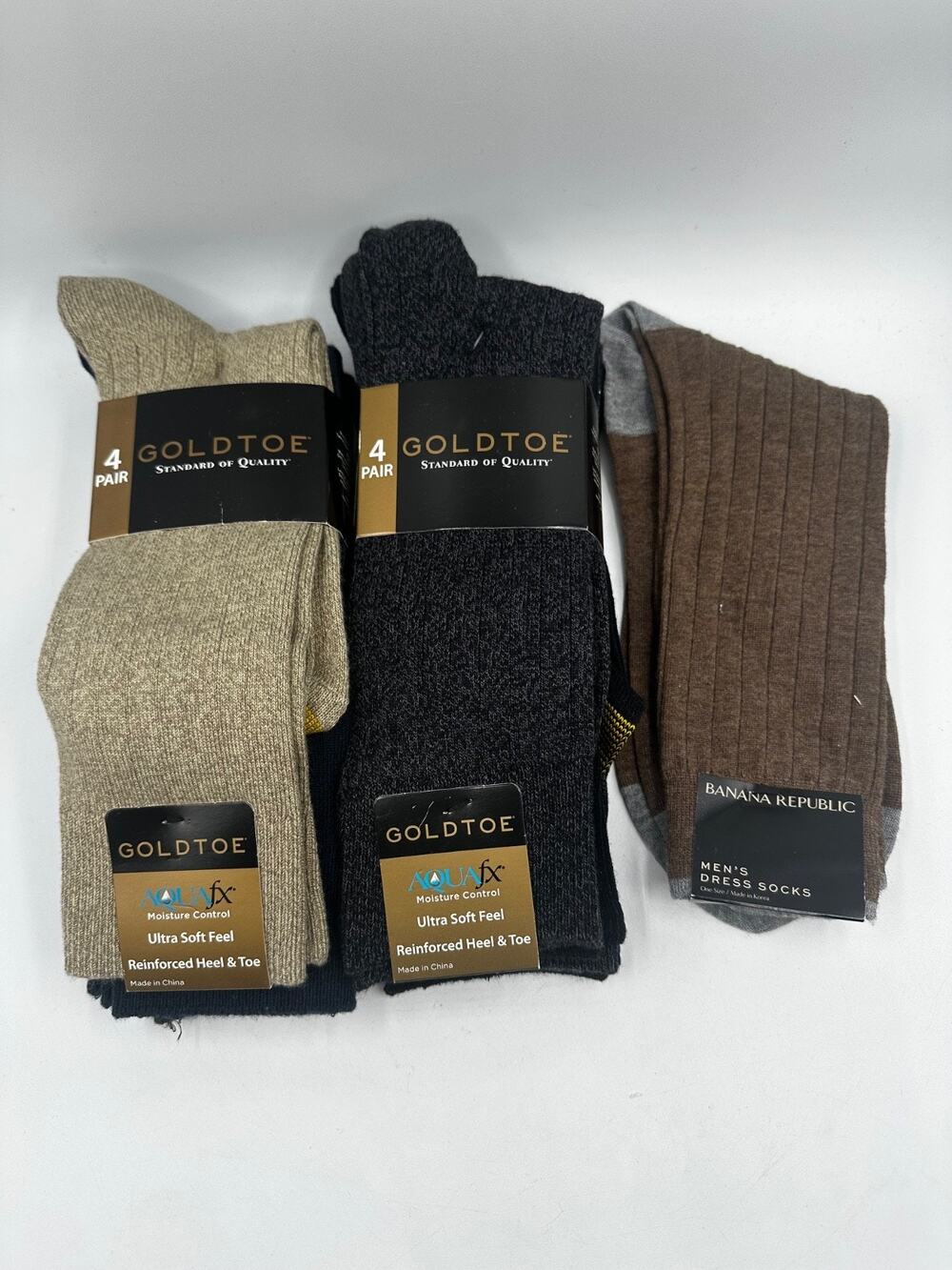 Gold Toe Men’s Dress Socks 8 Pack Aquafx Moisture Wicking Brown Black 6-12.5